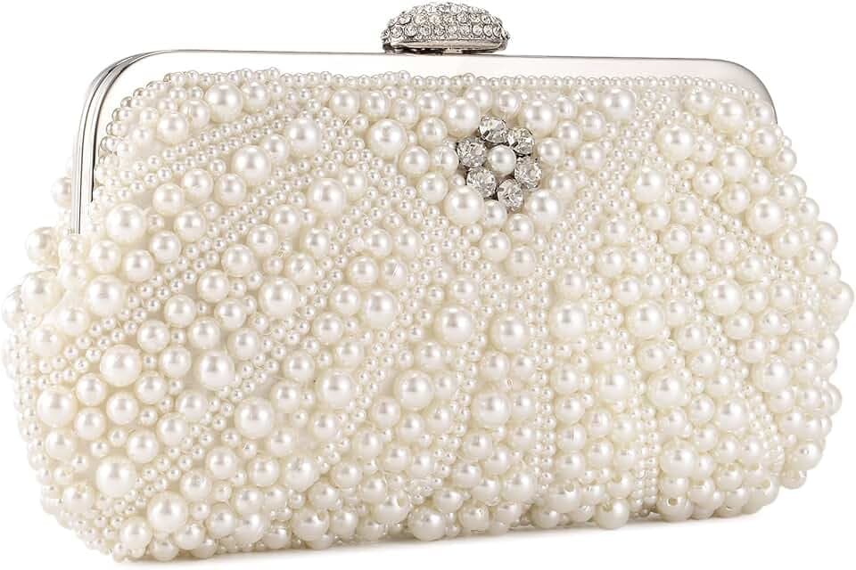 BAIGIO Perlen Clutch Beige – Elegante Abendtasche Brauttasche