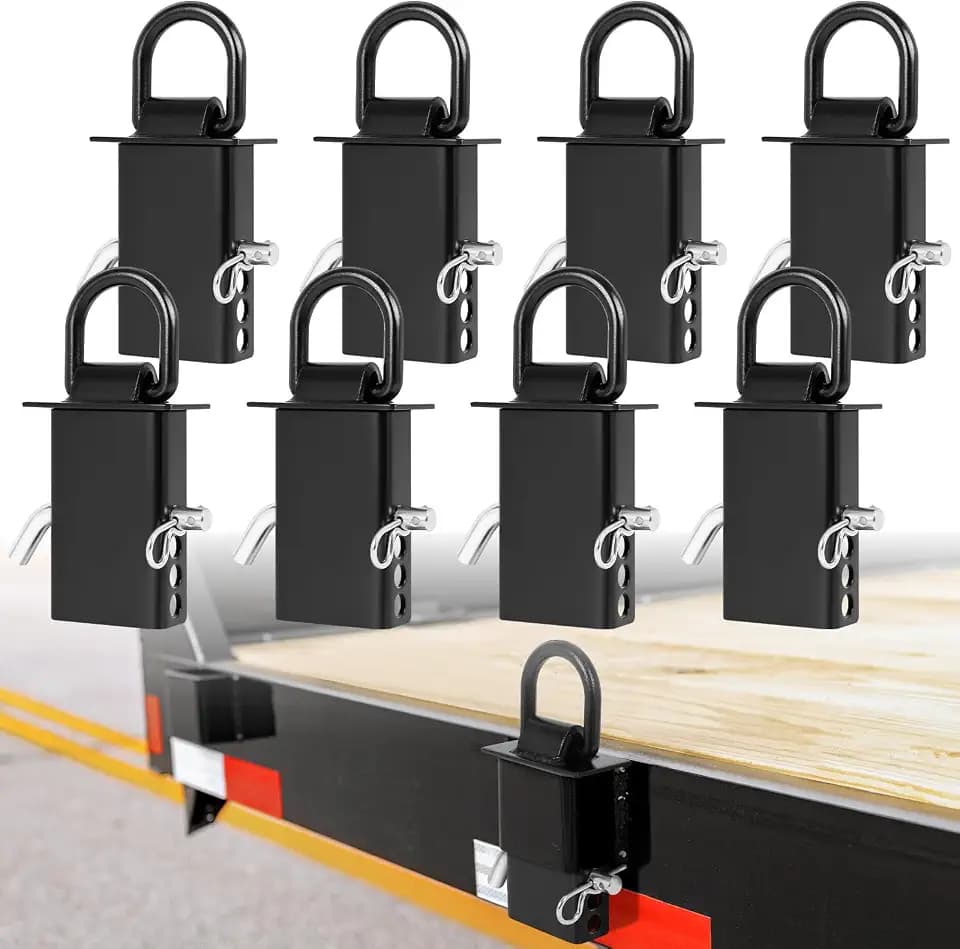 FAHKNS 8 Pack Stake Pocket D Ring, 18000lbs Heavy Duty Removable D-Ring Stake Pocket with Hitch Pin, Tie-Down Utility with 4 Adjustable Holes for Trailers and Flatbeds