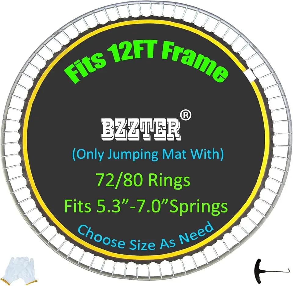 Trampoline Mat 12ft, Fit 12 Foot Diameter Trampoline Frame, Replacement Mat with 10 Rows of Stitching, Pull Hook and Gloves