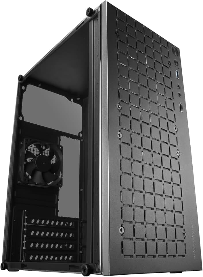 Mars Gaming MC-1000, Kompaktes MicroATX-Gehäuse, Metall-Mesh-Frontdesign, Volles Seitenfenster, 1x Ultra-Silent FDB 80mm Lüfter, Schwarz