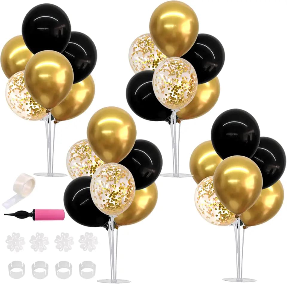TONIFUL 4 Set Black Gold Balloon Stand Balloon Centerpieces for Table