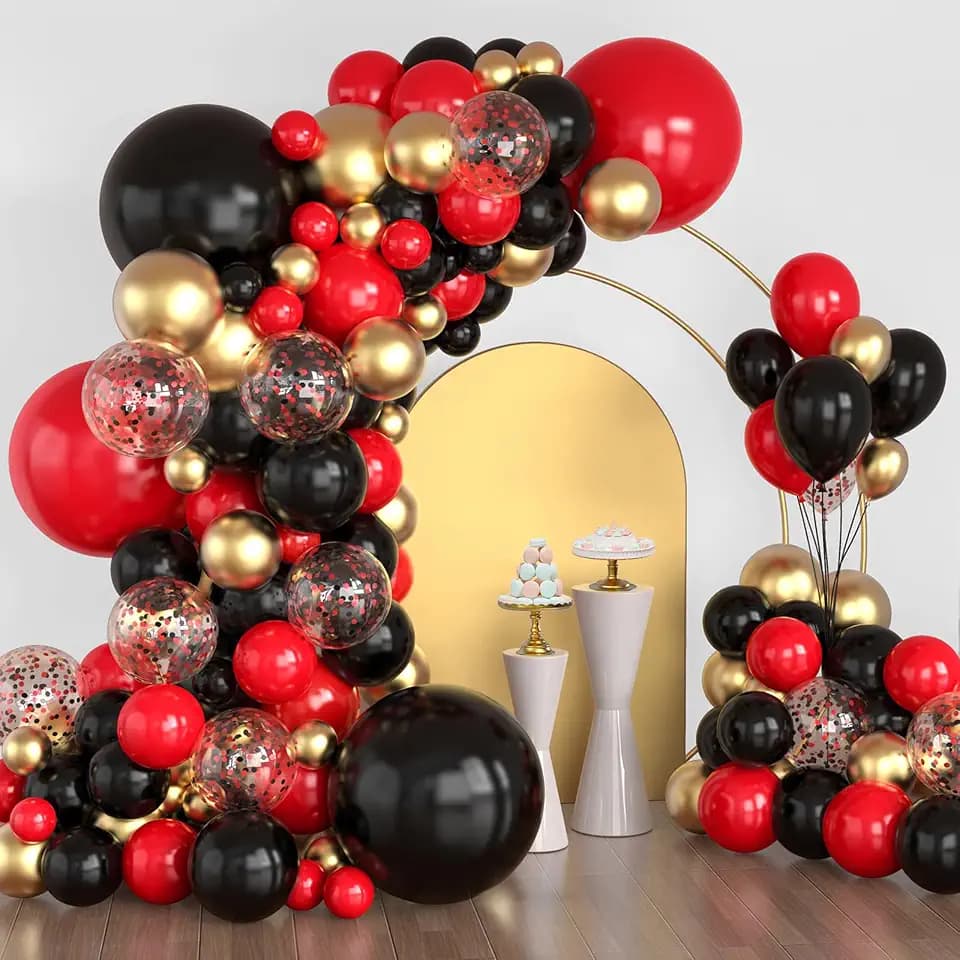 Lukiituke Red Black and Gold Balloon Arch Kit, 114Pcs Red Black Balloons