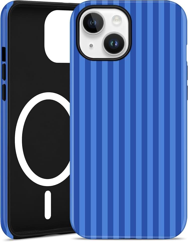 Magnetic Striped Phone Case for iPhone 13/14, Navy Blue