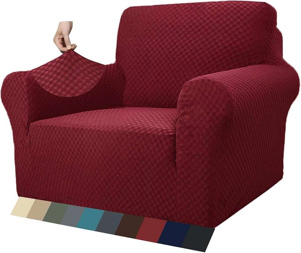 MAXIJIN Jacquard Sessel Wohnzimmer Sesselbezug Stretch für Wohnzimmer rutschfest Stuhlbezug Sofabezug 1 Sitzer für Hunde Haustiere mit Anti-Rutsch-Schäume (1 Sitzer, Weinrot)