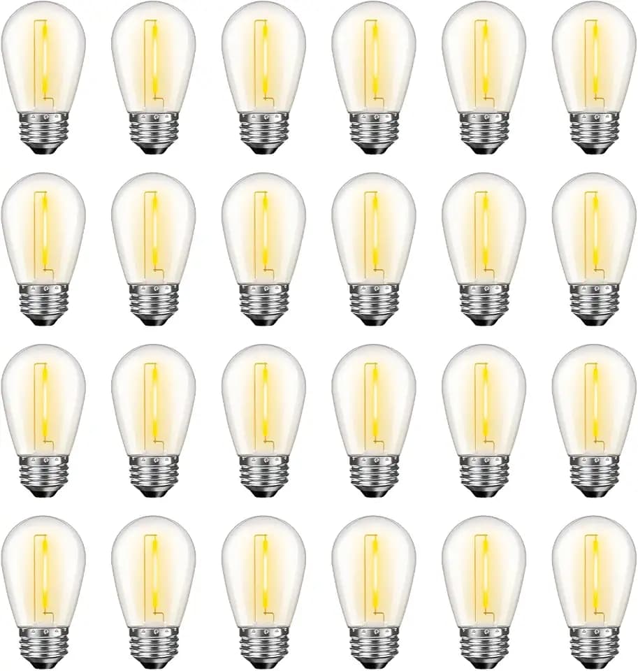 GvvooHome 24 Pack LED S14 Replacement Light Bulbs, Waterproof 1W Vintage Edison Bulbs for Outdoor Patio Backyard String Lights, Dimmable, E26 Regular Medium Screw Base, 2200K Warm White