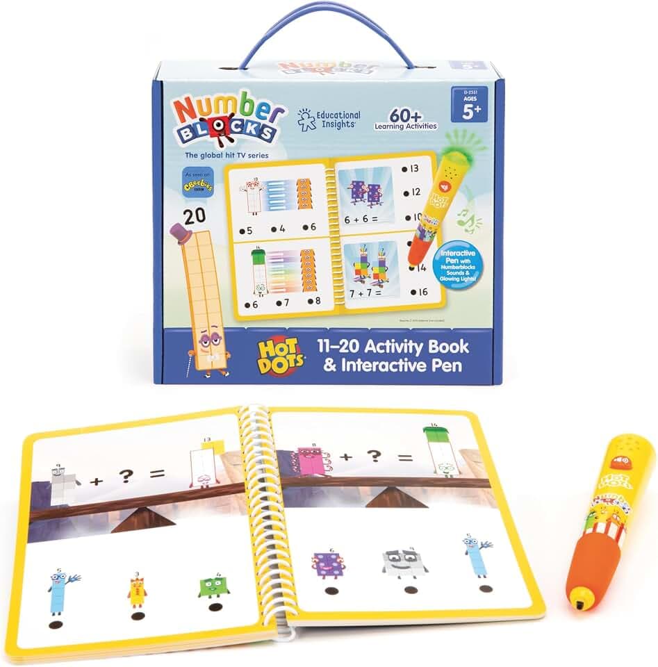 Learning Resources Hot Dots Numberblocks 11-20 Aktivitätsbuch mit interaktivem Stift, über 60 Aktivitäten, Numberblocks-Geschenke, ab 5 Jahren, Grün, Rot