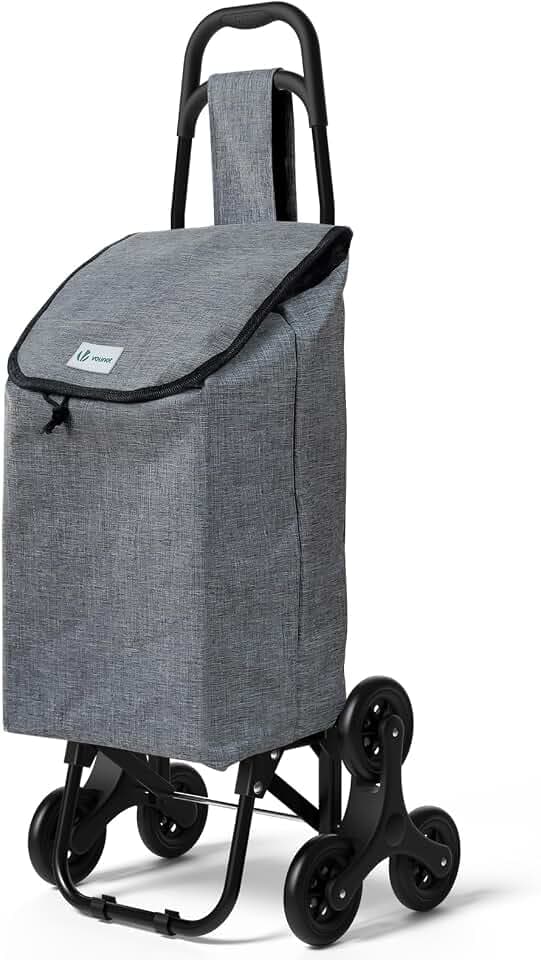 VOUNOT® Einkaufstrolley Treppensteiger, Trolly Einkaufswagen Klappbar, Hackenporsche mit 3 Räder, Wasserdichter, 32L, Grau