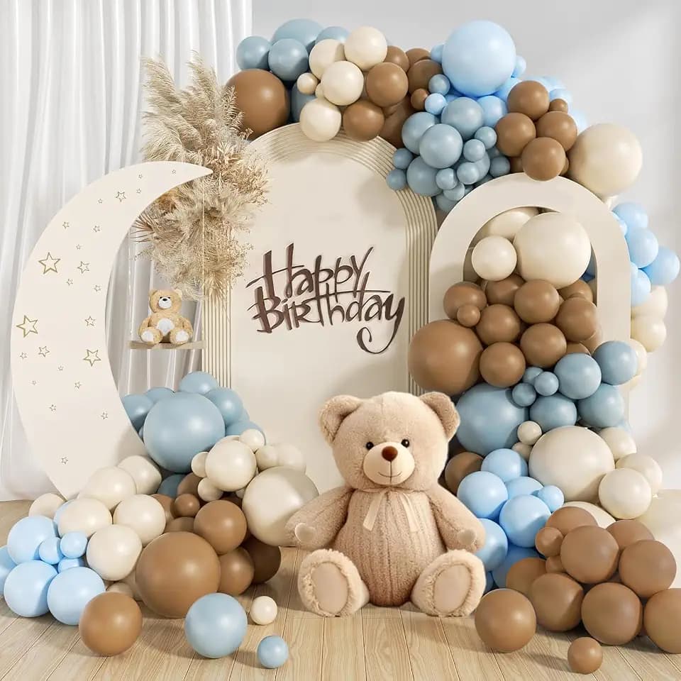 Luftballon Girlande Braun Blau, Ballonbogen Geburtstag Braun Beige Blau