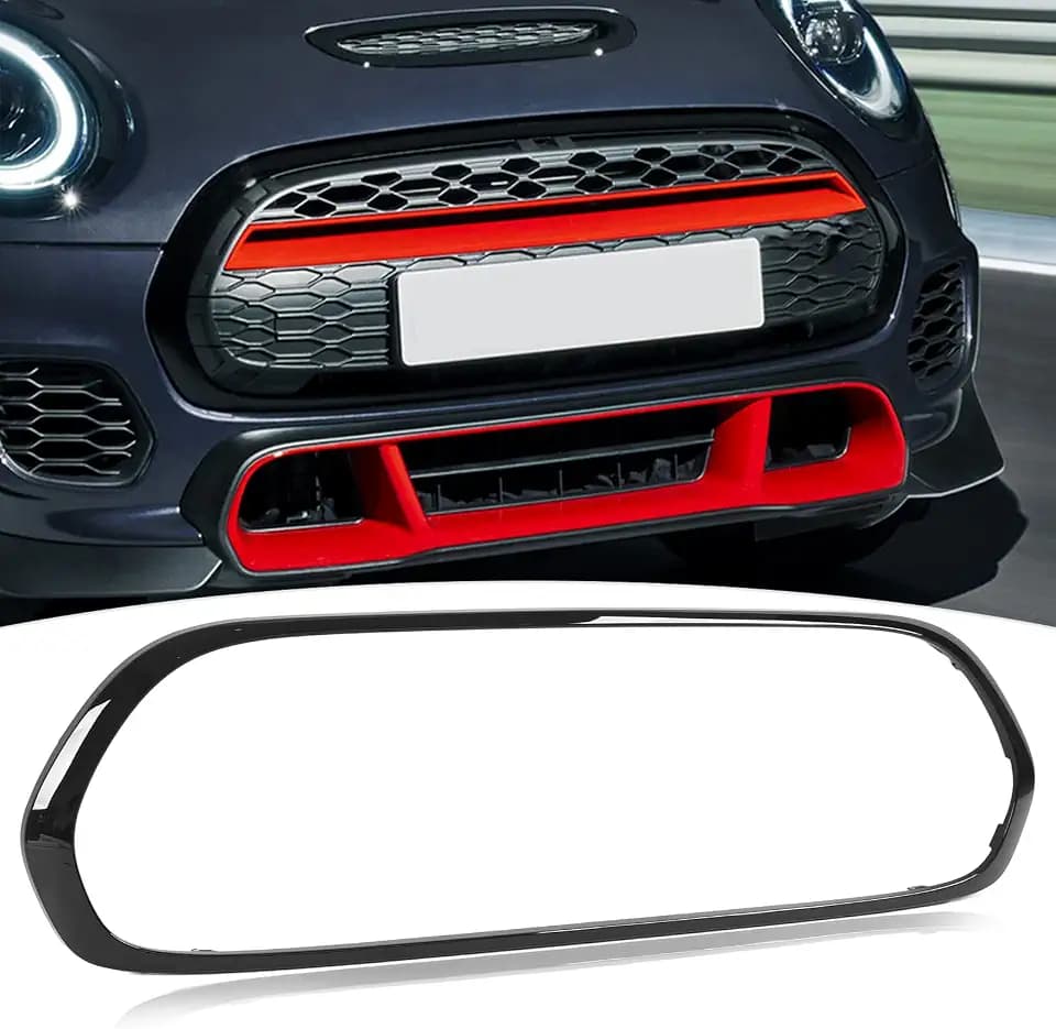 Qiilu Front Grille Grill Frame Surround 51137449207 Gloss Black Replacement for Mini F55 F56 F57 One S JCW 2014+