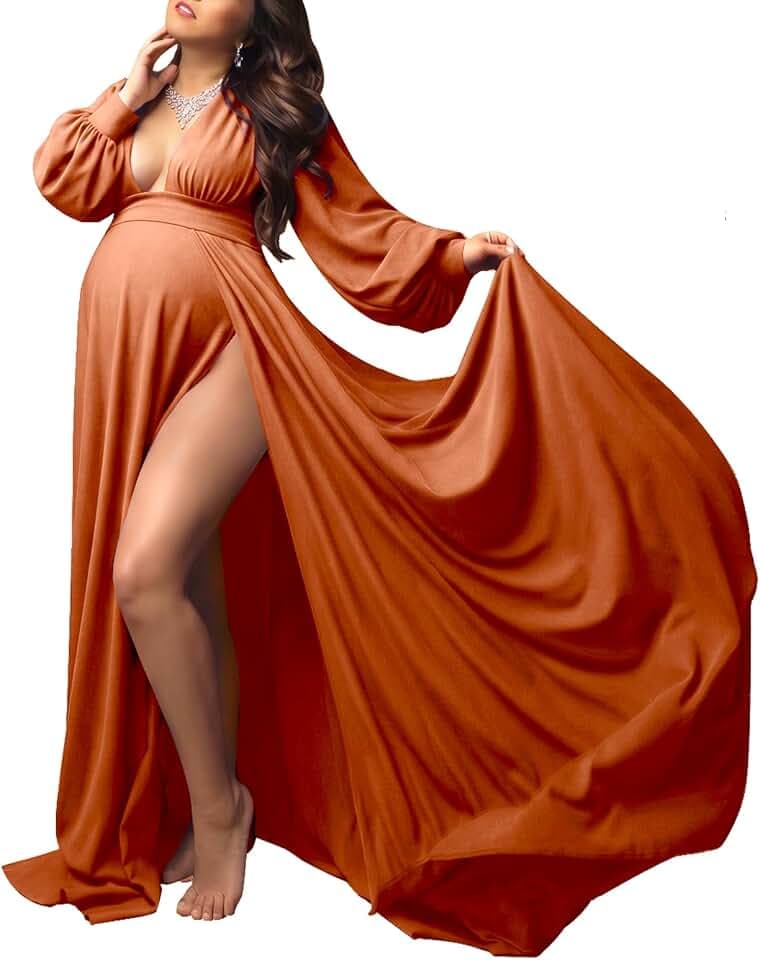 Dedysler Damen D90008 Langärmeliges Schwangerschaftskleid, Maxi-Kleid für Fotografie