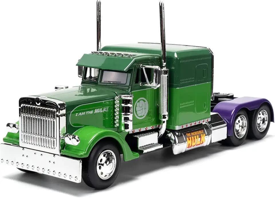 Jada Hollywood Rides 1:24 Scale Die-Cast 1992 Peterbilt 379 Big Rig Box Hulk Edition – Opening Doors, Rubber Tires, Detailed Interior – Marvel Licensed Collectible for Ages 8+