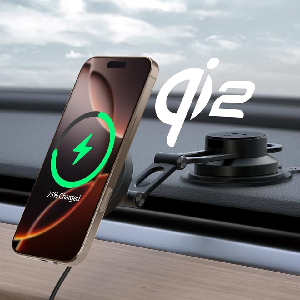 Spigen OneTap Pro 4 Qi2 15W MagSafe Autohalterung mit Ladefunktion【Qi2 Zertifiziert & Armaturenbrett 】 Ladegerät, Schellladen, Auto Handyhalterung für iPhone 17/16/15/14/13/12 Pro Max Air Plus Mini