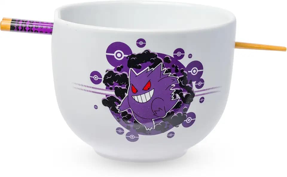 Silver Buffalo Pokémon Gengar Pokeball, Ramen Bowl with Chopsticks, 20oz