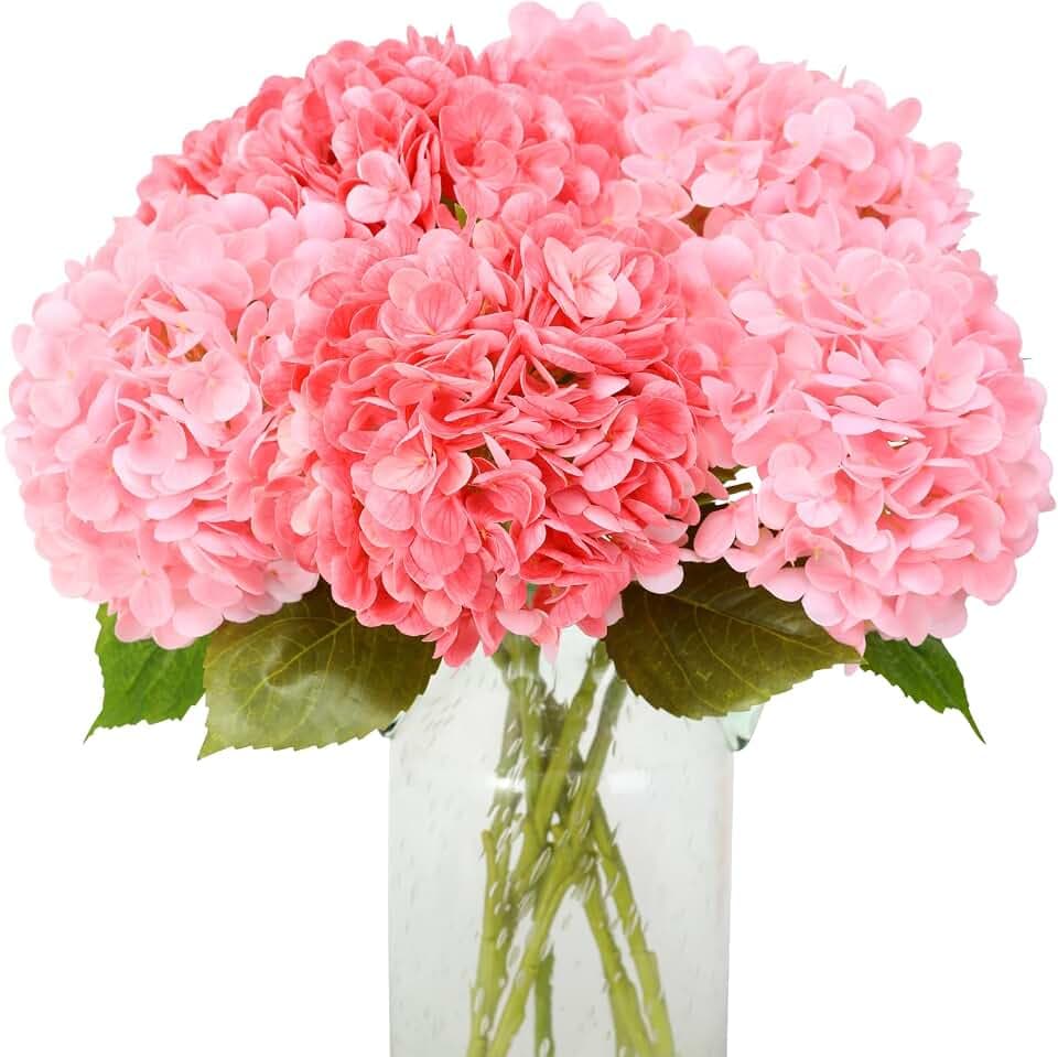 JUSTOYOU Künstliche Hortensien Blumen,4 PCS Doppelte Farbe Single Stem Realistische Hydrangea Blumen, 19.6Inch große Real Touch gefälschte Hydrangea Sträuße für Hochzeit Home Party(Rosa,dunkelrosa)