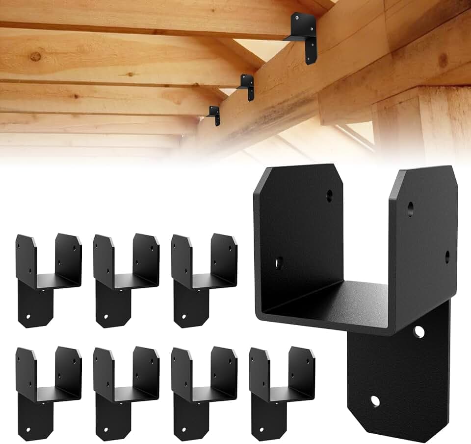 8 Pcs Black Joist Anchor Connector, Post Caps Tie Bracket for 2"x 4", Steel Mounting Joist Hanger Brackets, Truss to Beam Connector Roof Tie Header Hanger for Supporting Beams Rafters