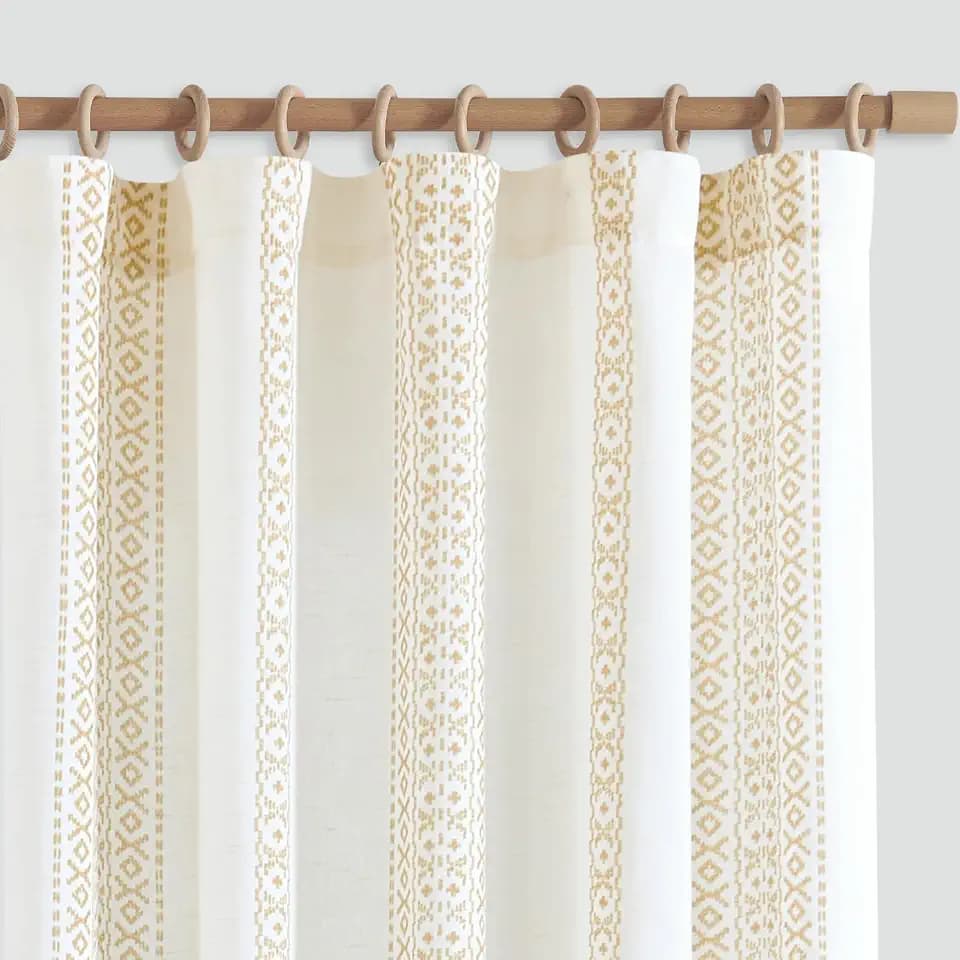 jinchan Boho Linen Curtains 96 Inches Long Country Farmhouse Printed Curtains for Living Room or Bedroom Yellow on White Rod Pocket Back Tab Geometric Light Filtering Drapes Set 2 Panels