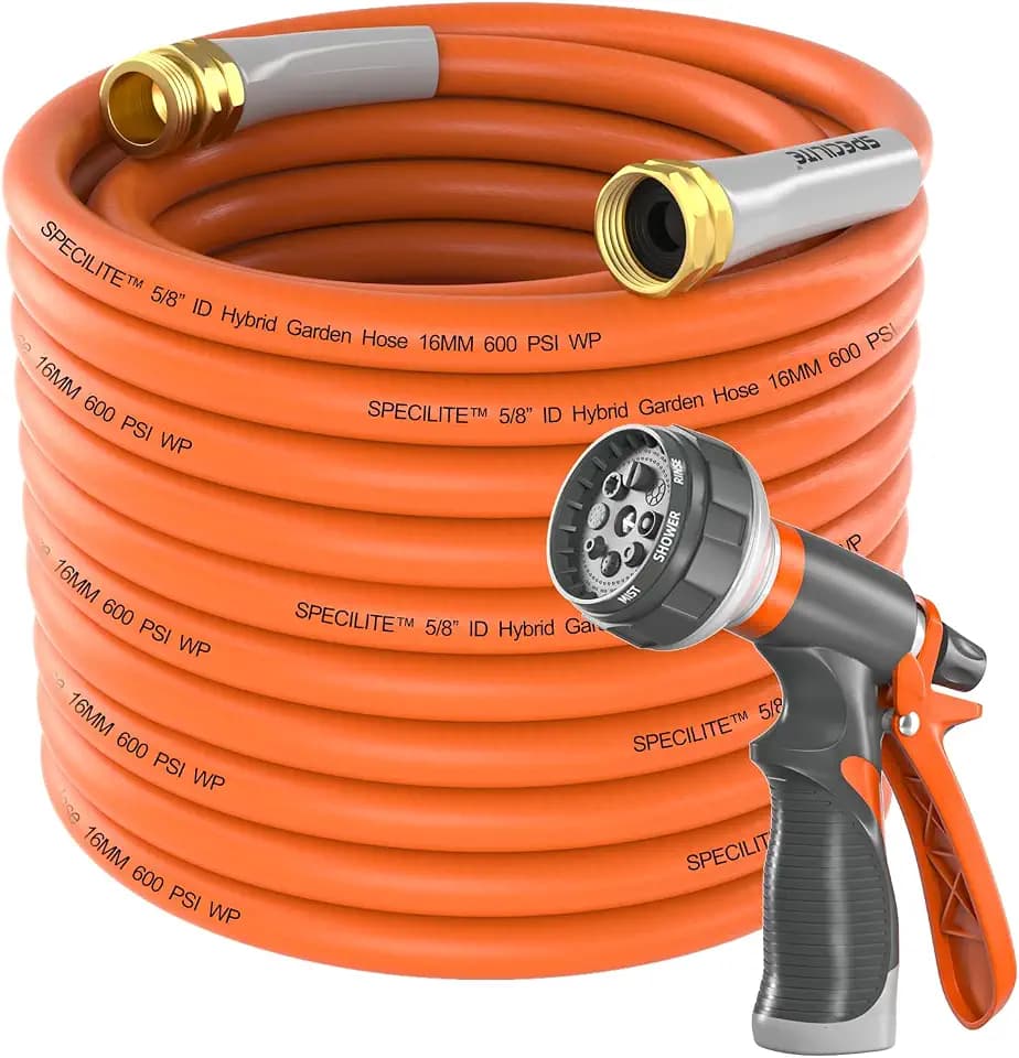 SPECILITE Garden Water Hose 50 ft x 5/8" for yard, Heavy Duty & Flexible
