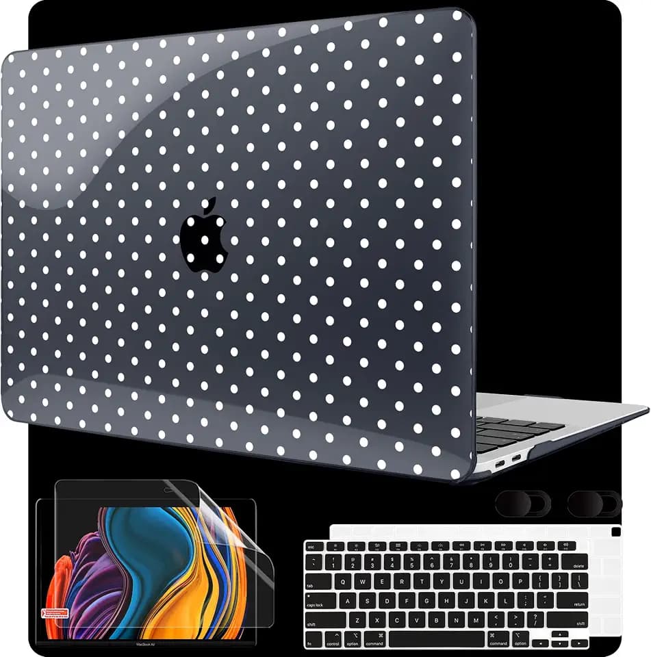 MEEgoodo for MacBook Air 13 inch Case 2021 2020 2019 2018 Released A2337 M1 A2179 A1932 with Touch ID, Plastic Hard Shell & Keyboard Cover Compatible with MacBook Air Case 13.3,White Polka Dot