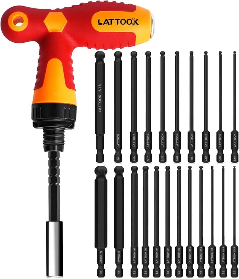 Metric & SAE Ball End Hex Bit Set with Ratcheting T Handle Bit Driver