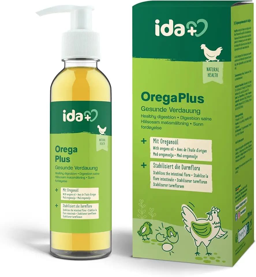 Ida Plus - Orega Plus - Oregano Öl für Hühner unterstützt die Verdauung & Darmflora der Huehner z. B. nachdem Huehner Durchfall hatten - optimale Regeneration nach Parasitenbefall - Kokzidien - 200 ml