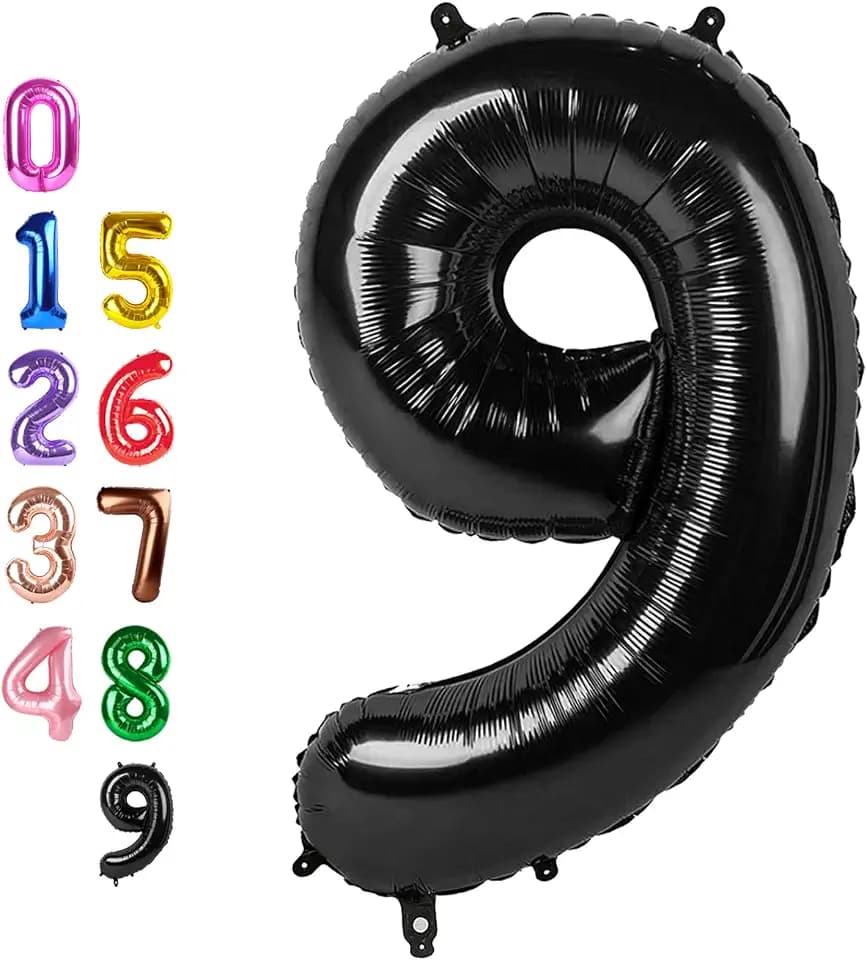 Number Balloons 9 Balloon Black for 9th Birthday Party Decorations, 40 inch