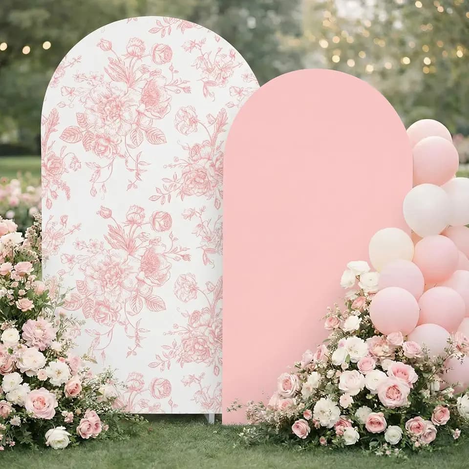 Tegeme 2 Set Pink Floral Arch Cover 7.2ft 6.6ft Stretchy Party Backdrop