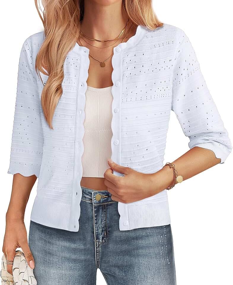 GRACE KARIN Womens 3/4 Sleeve Cardigan Sweater, Lightweight Cropped Cardigan Trendy, Dressy Casual Crochet Bolero Shrugs