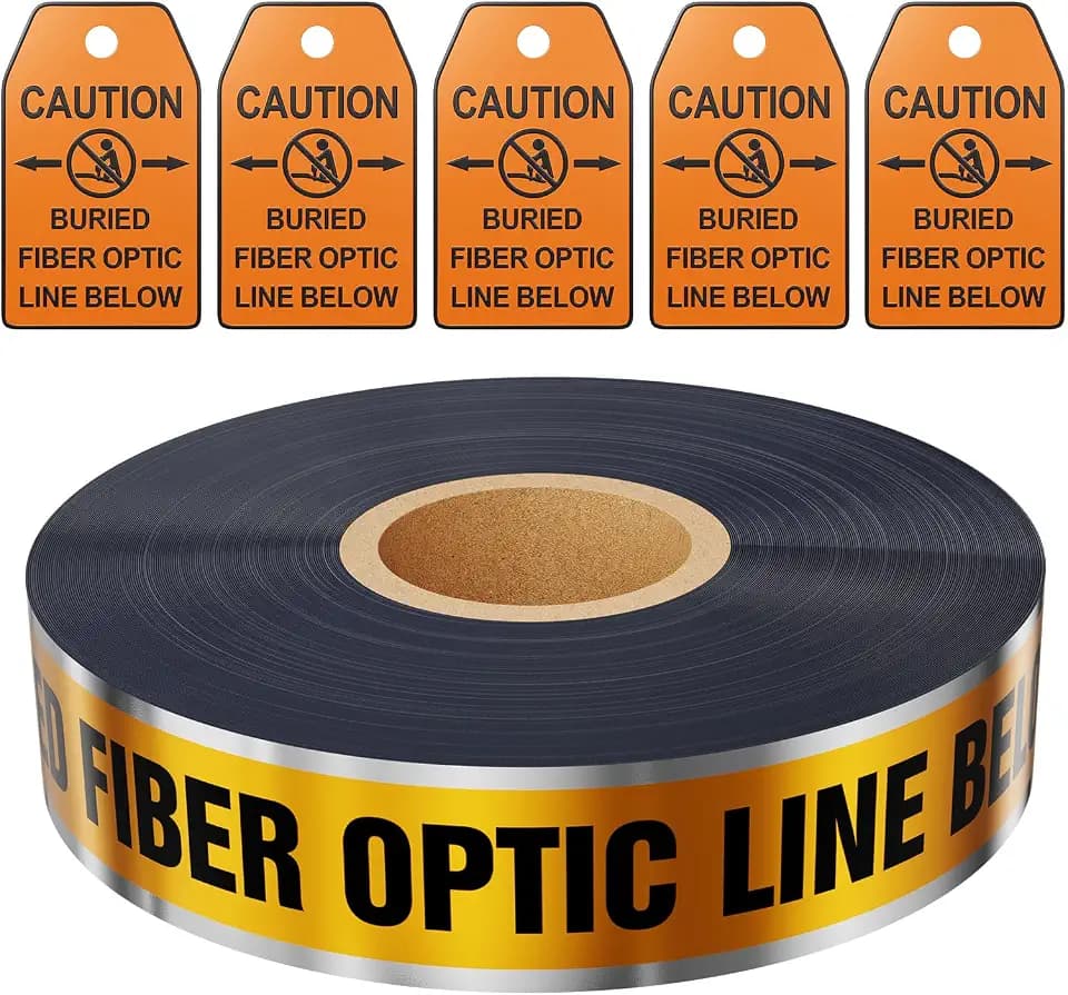 1000 Feet Caution Buried Fiber Optic Line Below Orange/Black Print Safety Tape with Above-Ground Caution Tag, 2 Inch x Foot 5 Mil, Detectable 2-Inch