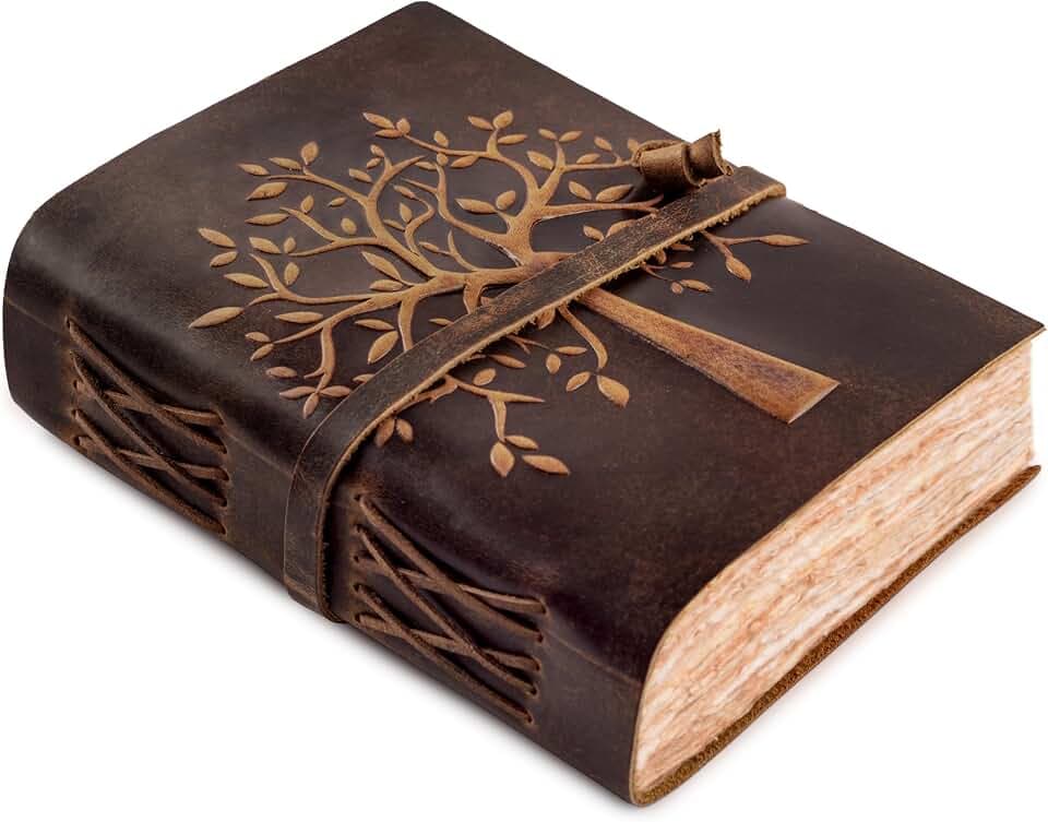 LEATHER VILLAGE Tree Of Life Leather Journal, Distressed Brown 6x4.