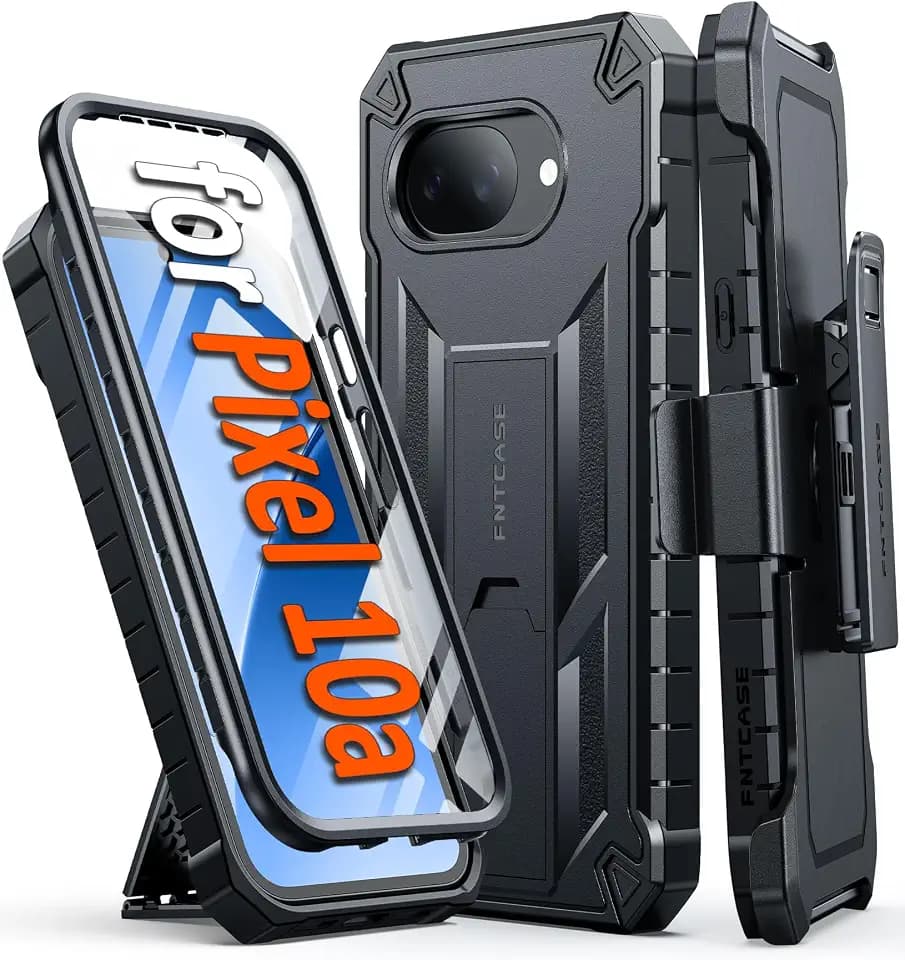 FNTCASE for Google Pixel 10a Phone Case with Belt Clip and Kickstand Black