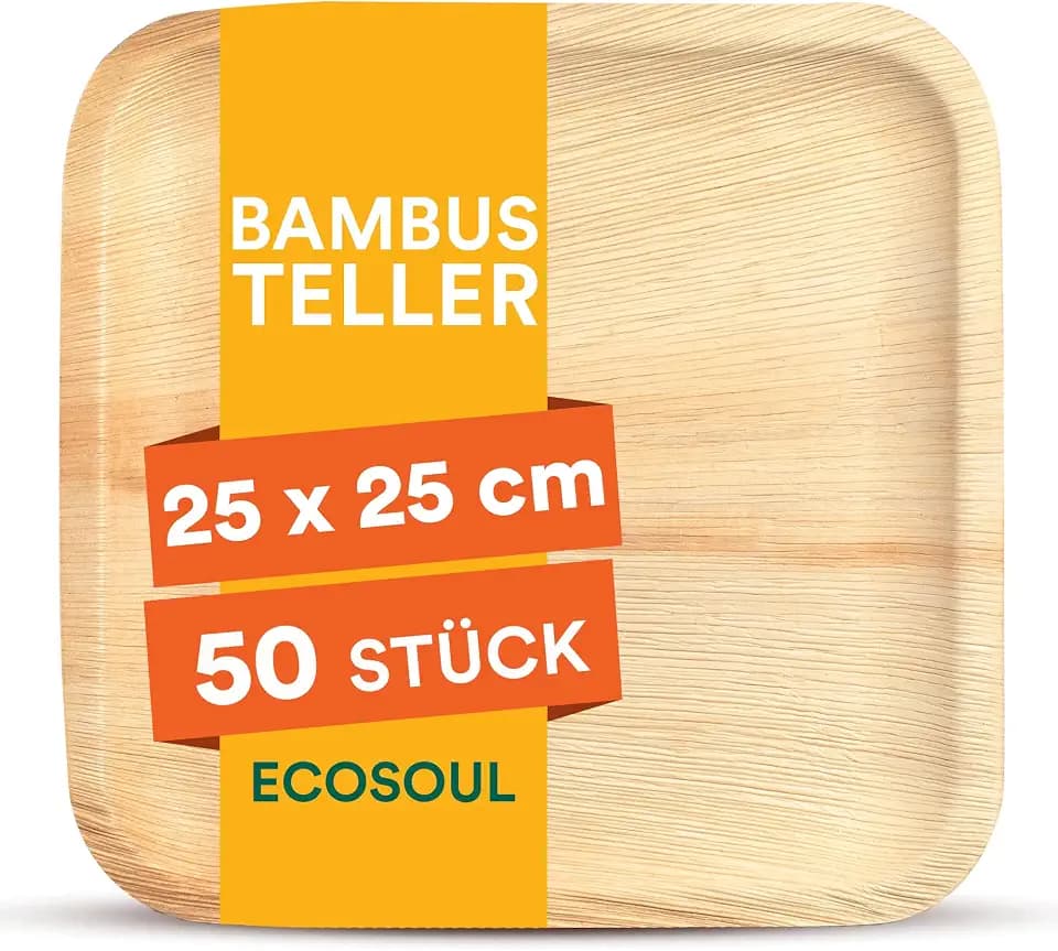 ECO SOUL Bambusteller 10"(25 cm) Papteller Einwegteller(50 Stück)