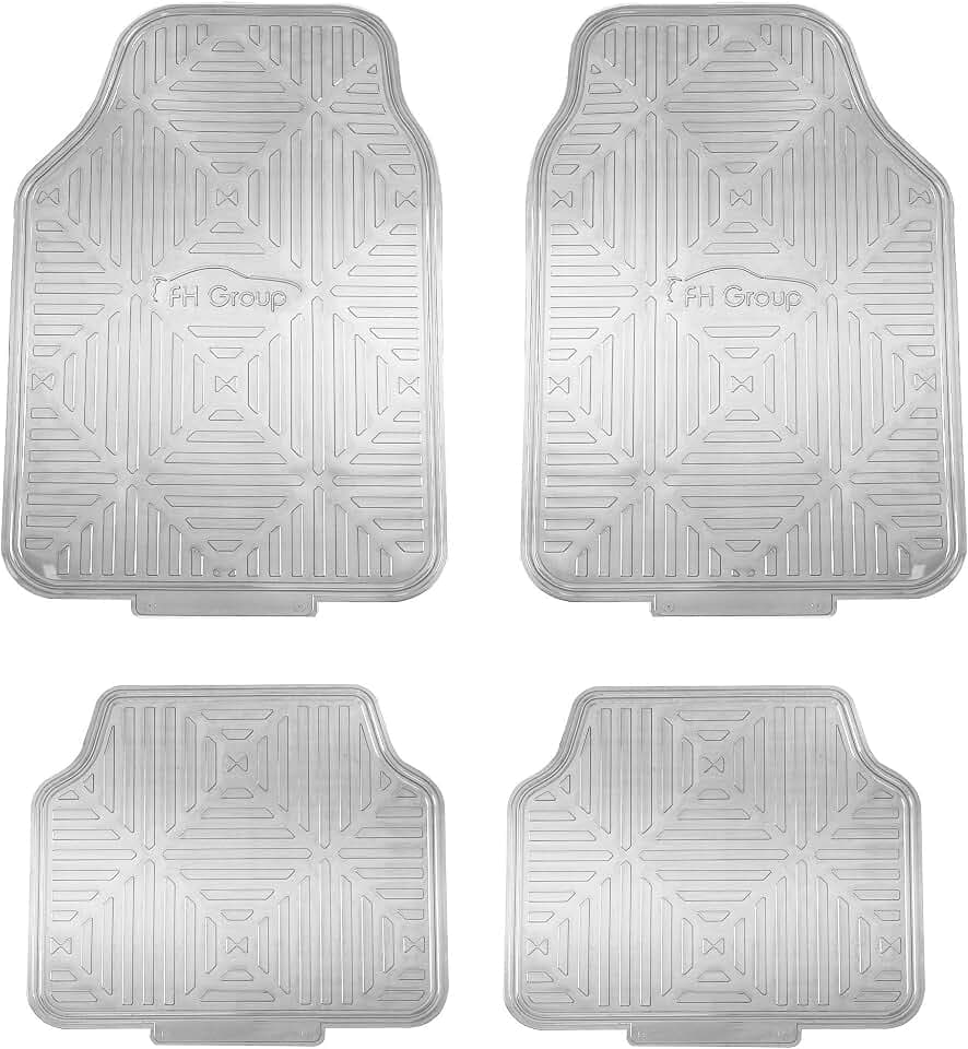 FH Group Automotive Floor Mats - Heavy-Duty Metallic Rubber Floor Mats for Cars, Universal Fit Full Set, Climaproof Floor Mats, Trimmable Floor Mats for Most Sedan, SUV, Truck Floor Mats Silver