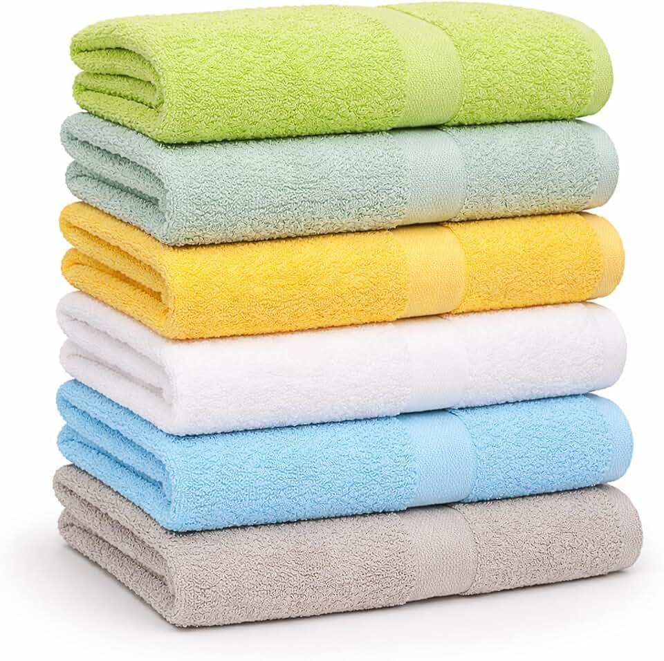 Cotton Towels, 6 Pack, Assorted Pastel Mix, 24 X 40 Inches