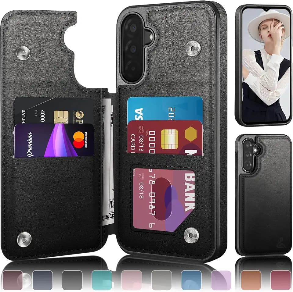 DJDUCK Designed for Samsung Galaxy A17 5G Case Wallet with Card Holder, [Magnetic Clasp Cover] [RFID Blocking Leather Protection] Shockproof Women Men Cases for Samsung A17 Black