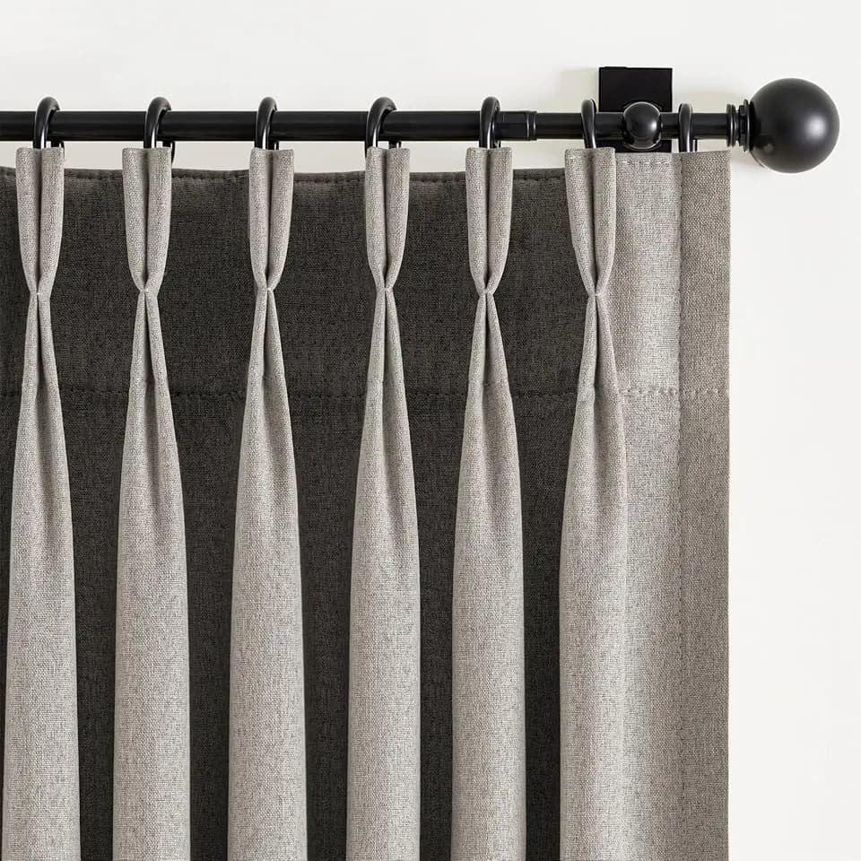 Pinch Pleated Full Blackout Curtains for Bedroom & Living Room, Linen Textured Thermal Insulated Blackout Window Curtains & Drapes 108 Inches Long, 2 Panels Set(40" W x 108" L, Greige)