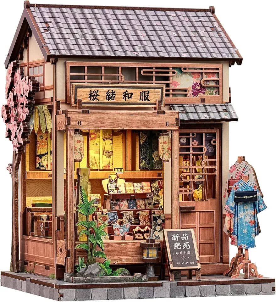 CUTEBEE Book Nook Kit - DIY Miniature House Japanese Sakura Kimono Shop