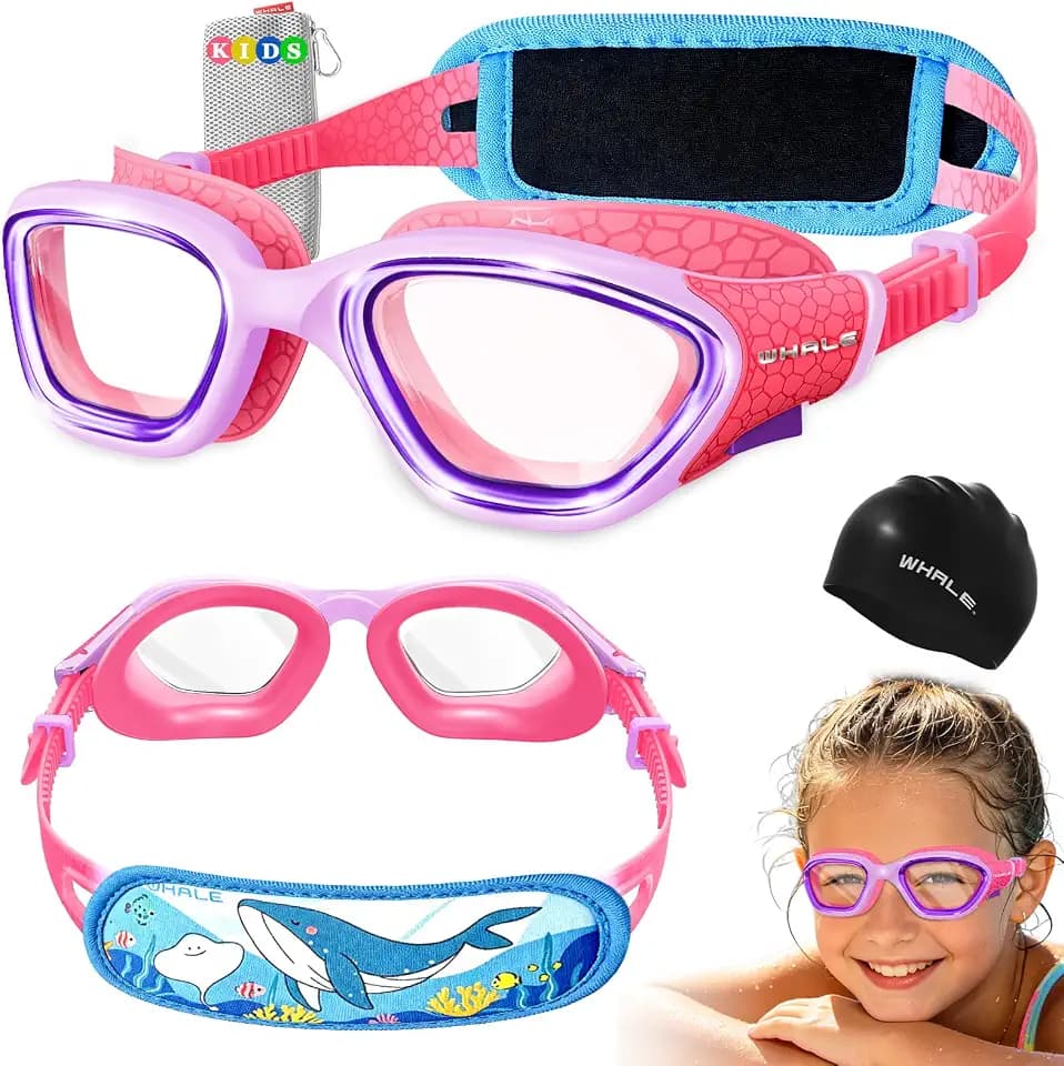 Whale Kids Swim Goggles、Soft Silicone For A Comfortable Fit, High-Definition Wide-Angle View, Anti-Fog, Suitable Ages 6–14