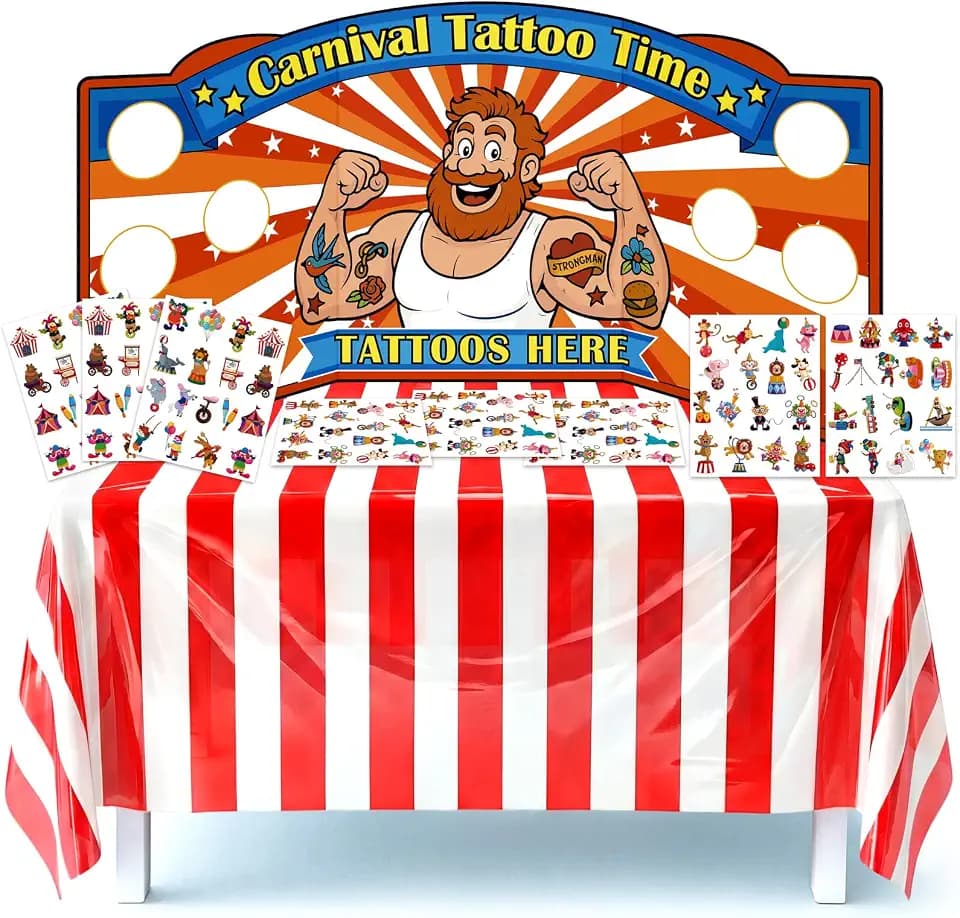 Carnival Games Strongman Tattoo Booth Kit Circus Party Decorations