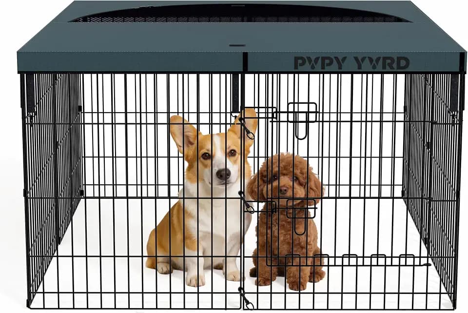 Dog Playpen with Top Cover,30 Inch 8 Panels Foldable Metal Puppy Play Pen