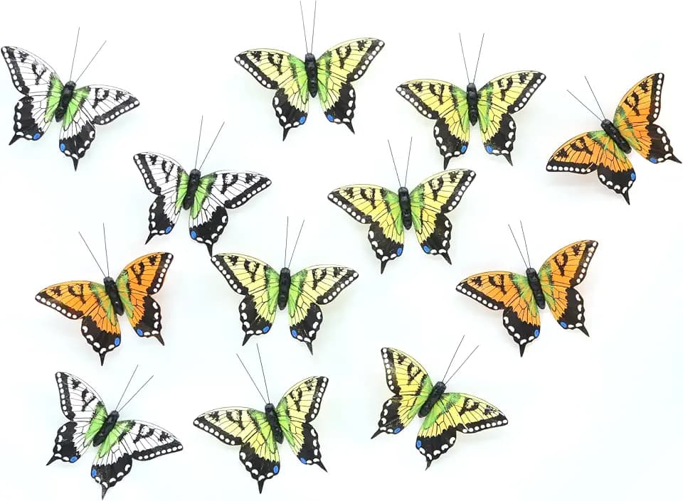 HNH 4‘’ Swallowtail Artificial 3D Butterfly Decorations with Clip Set 4 Color of 12pcs Handmade Feather Butterflies for Home Decoration Craft Butterflies Butterflys（1802C）