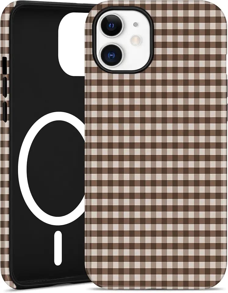 Magnetic Plaid Phone Case for iPhone 11, Brown