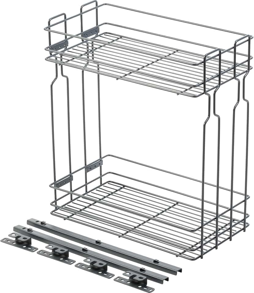 GTV Cargo Auszug für Küchenschrank 300mm, 2 Etagen Apothekerschrank Auszug, Belastbarkeit 15 kg, Schrankauszug mit Bodenmontage, H 506mm, T 480mm, Stahl, Anthrazit