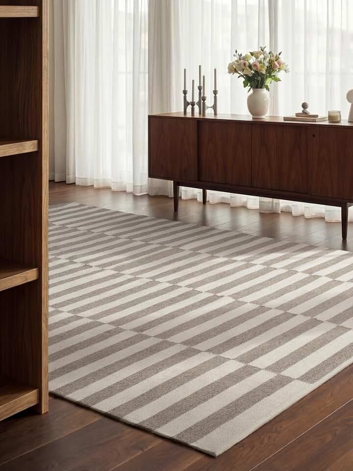 Hanse Home Wollteppich Vika - Natur Wohnzimmerteppich - Handgewebt - Streifen Design Wolle Modern für Wohnzimmer, Schlafzimmer, Esszimmer, Flur - Grau Natur Weiß, 200x300cm