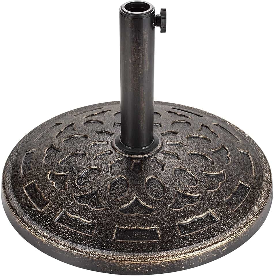 FLAME&SHADE 31lb Patio Umbrella Base - No Filler Required Heavy Duty Outdoor Umbrella Base Stand for Deck, Yard, Garden, Porch, Pool, Balcony, Beach, Bronze