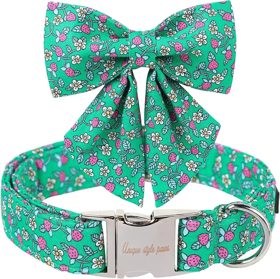 Unique style paws Cartoon Dog Collar with Bowtie Spring Summer Puppy Collar with Flower for Small Medium Large Boys Girls Dogs