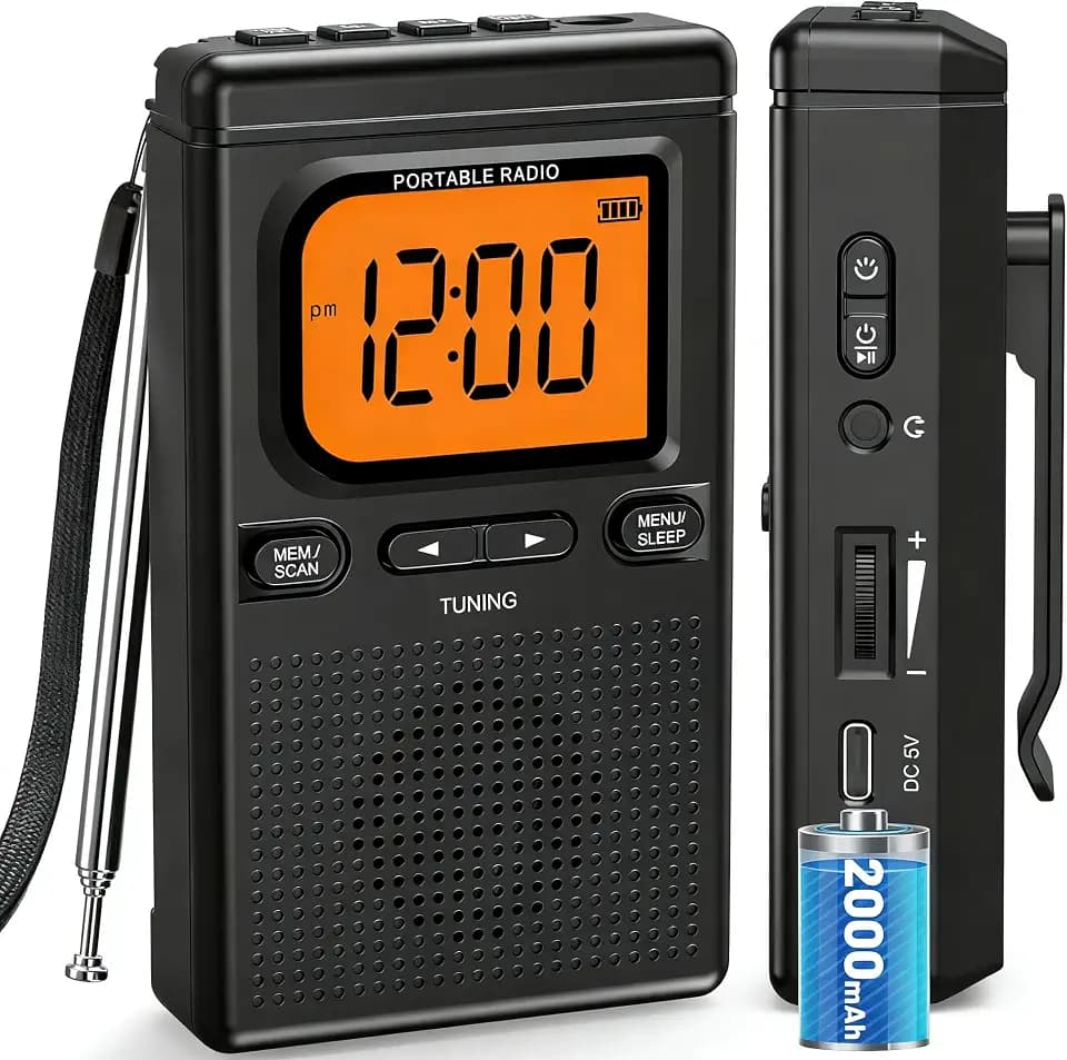 2000mAh Rechargeable Portable AM FM Radio with Bluetooth Speaker