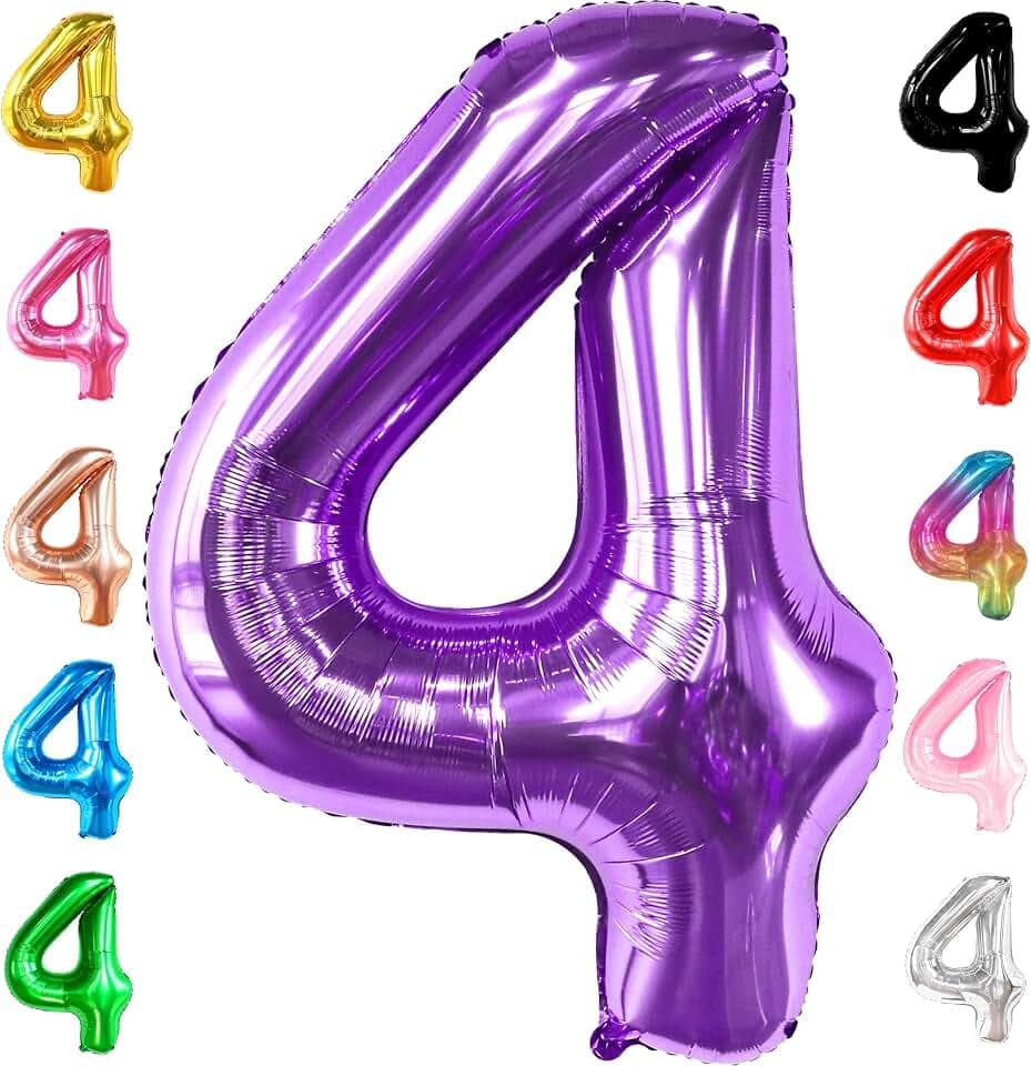 KatchOn Giant Purple 4 Balloon Number - 40 Inch Birthday Decorations