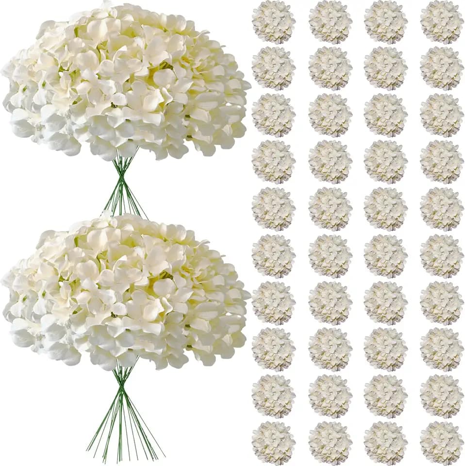 65Pcs Champagne Hydrangea Artificial Flowers Bulk,Realistic Silk Fake Flowers with Stems,Faux Hydrangea Flowers for Wedding Home Decor Centerpieces Living Room Garden Party Baby Shower Decor
