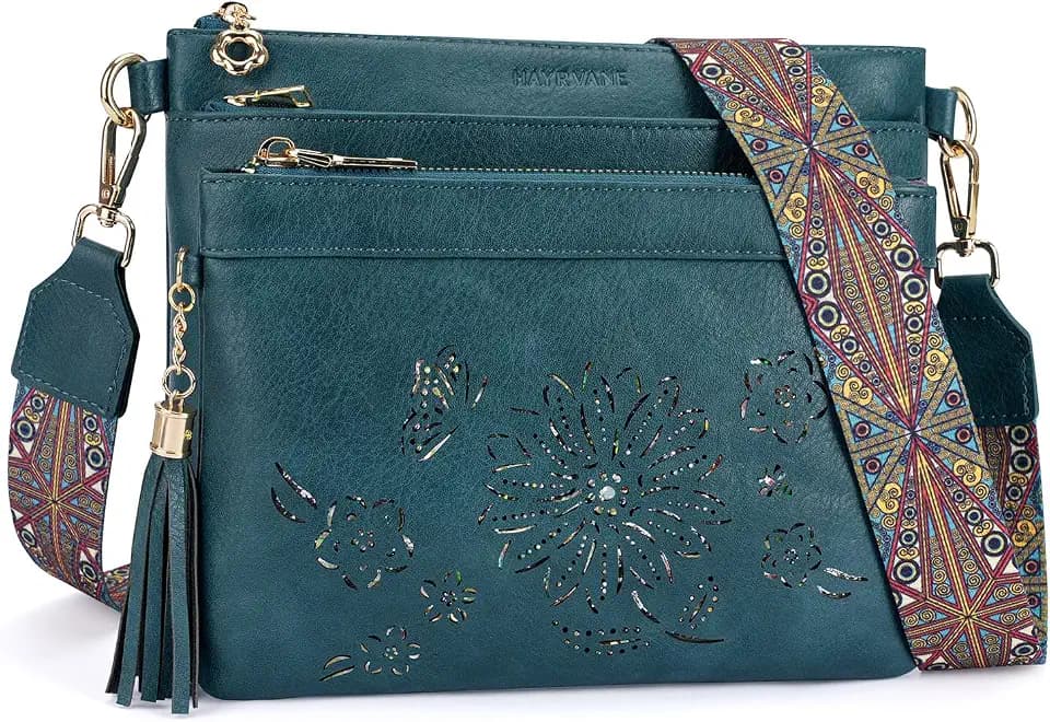Crossbody Bags for Women Designer Leather Cross Body Purses Multi Pocket Shoulder Handbags with Wide Strap