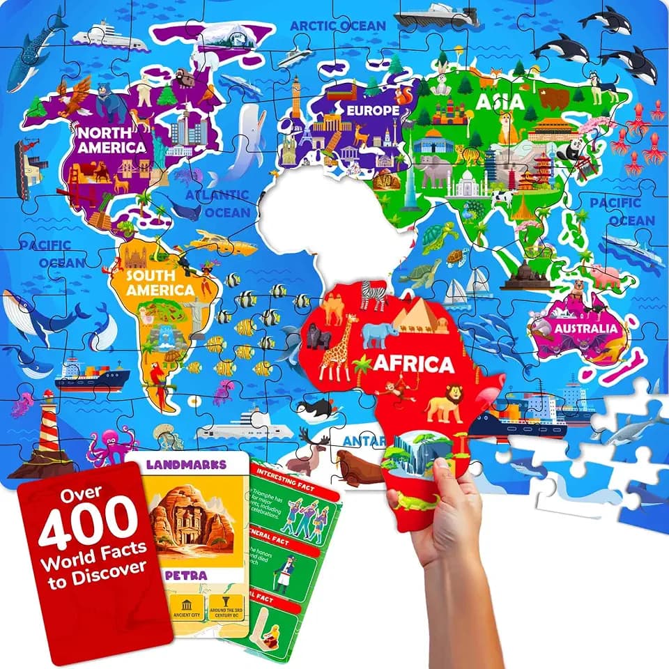 World Map Puzzles for Kids Ages 8-10 - 70 Pcs Jigsaw Kids Puzzles Ages 6-8